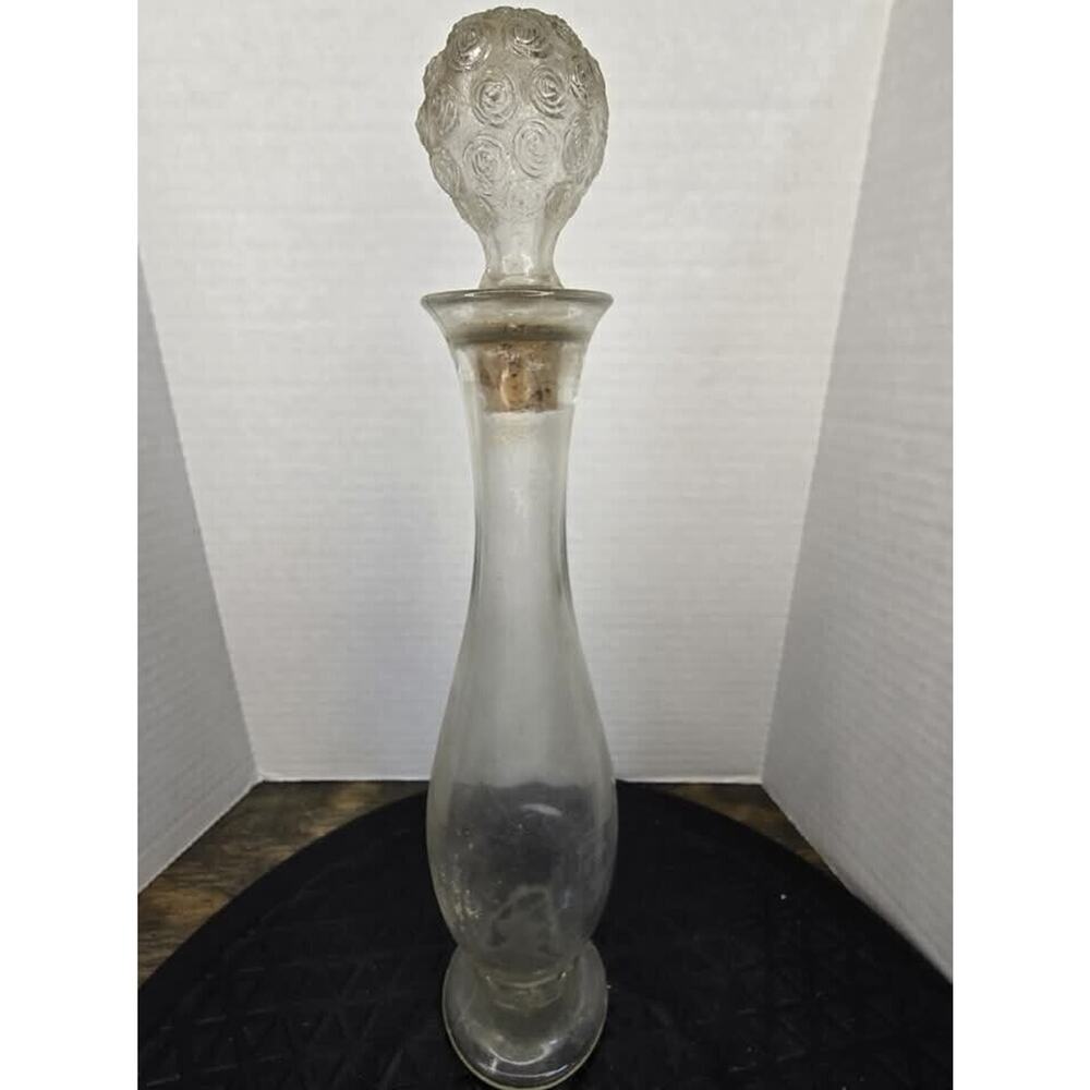 Vintage 1930s Ornate Floral Rose Bouquet Small Whisky Alcohol Bottle Decanter